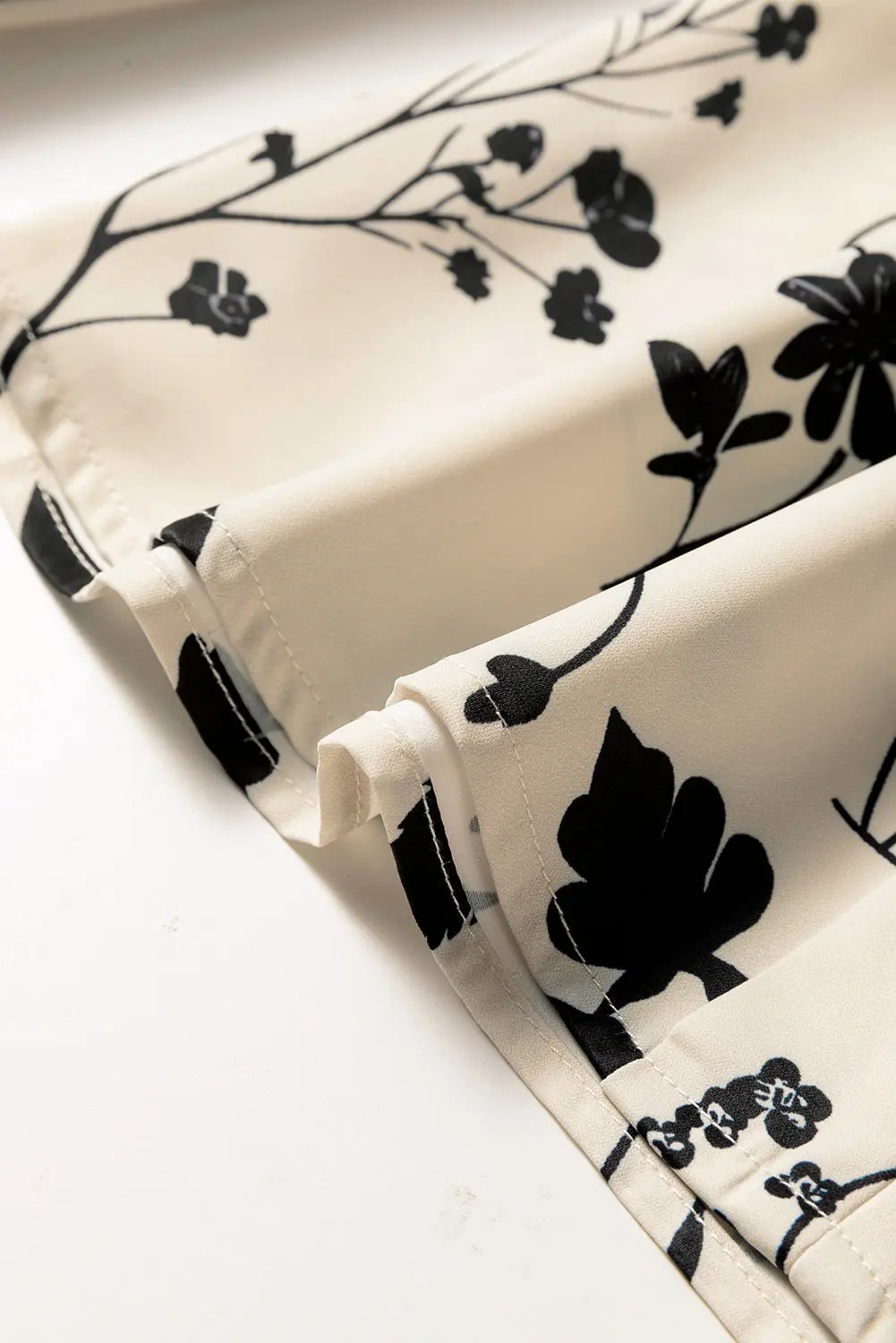 Premium Khaki Botanical Floral Print Split Neck Long Sleeve Blouse Dear-Lover Dropshipping